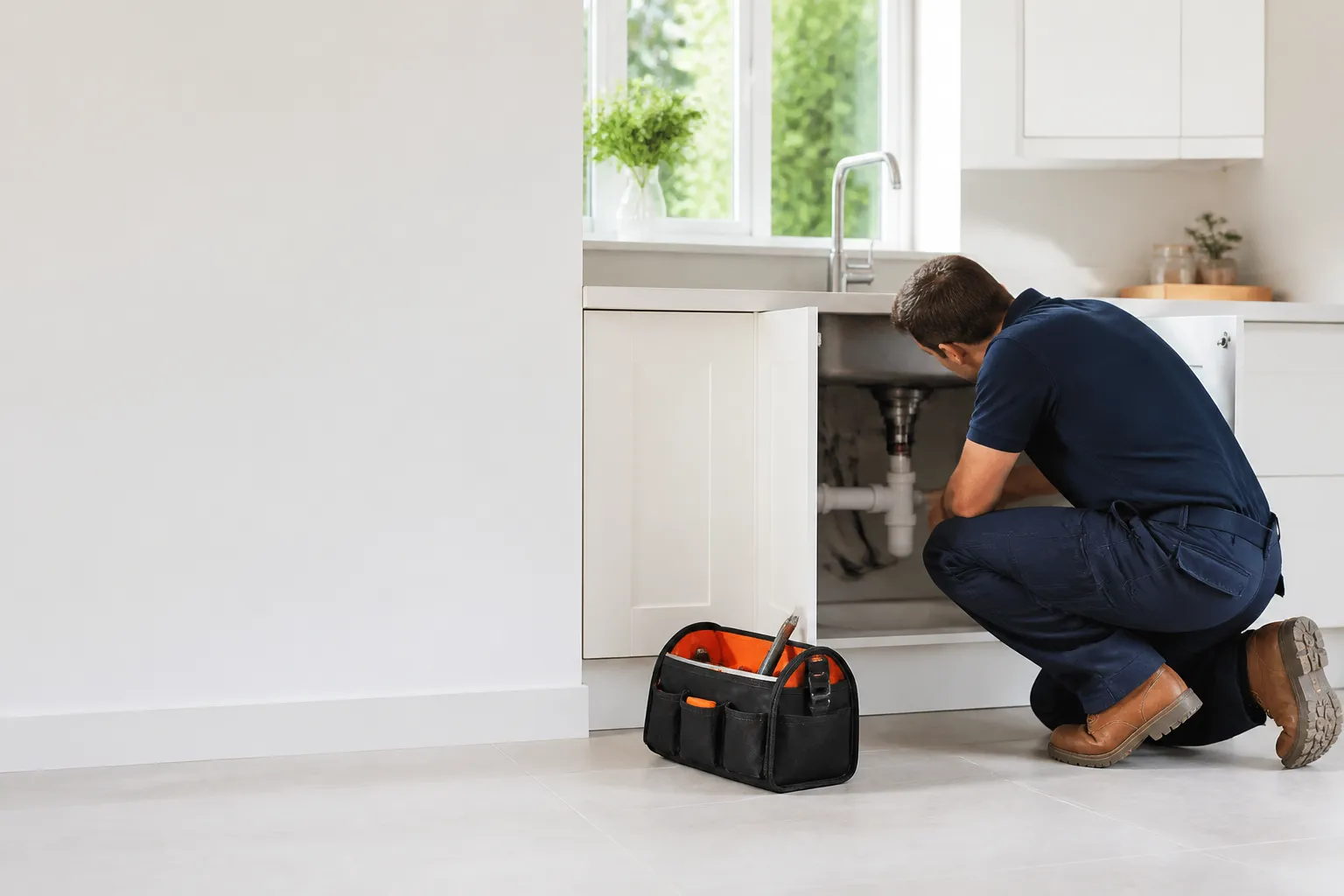 SR & K Services engineer carrying out plumbing work